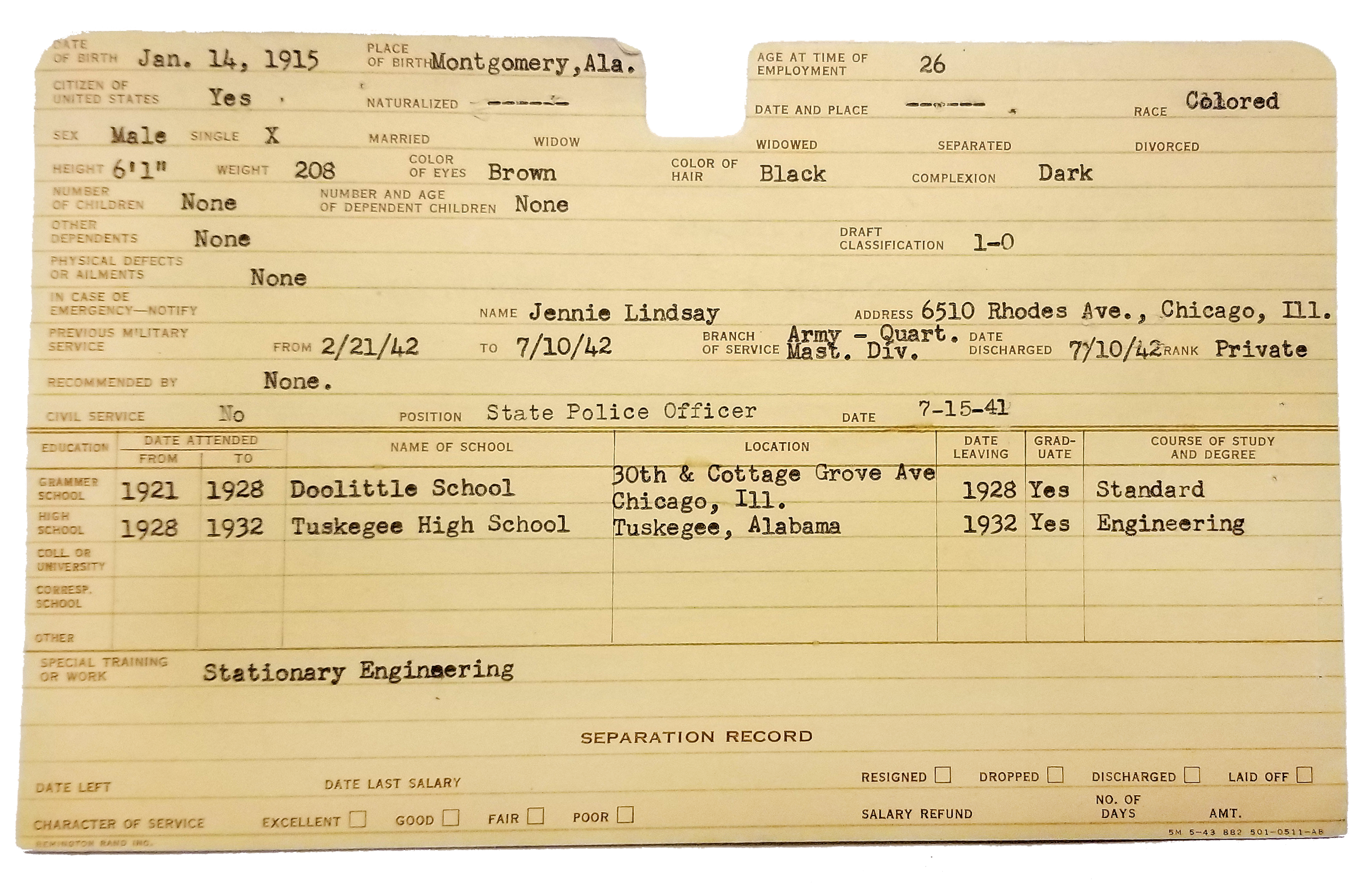 Lindsay Employment Card 1a